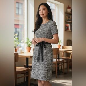 Calvin Klein Charcoal and Black Tweed Midi Dress